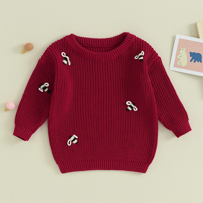 FOCUSNORM 6 Colors Infant Baby Girls Boys Sweater Bee Pattern Knitted Long Sleeve Round Neck Pullover Winter Sweatshirt