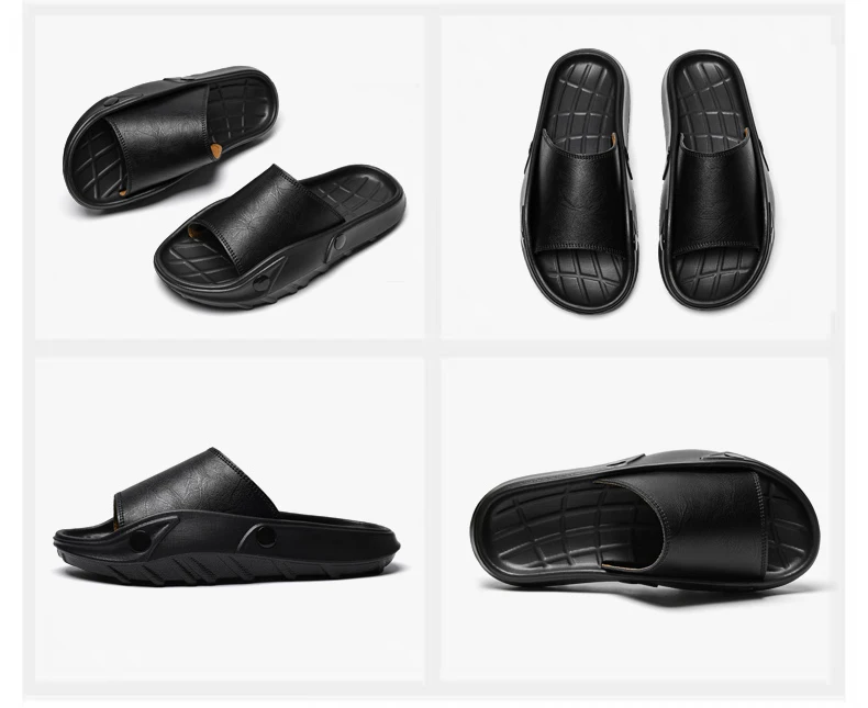 Herren-Plateau-Sandalen aus echtem Leder, dicke Sohle, höhenvergrößernde Hausschuhe, bequem, atmungsaktiv, lässig, Sommer-Slide-Schuhe – Detail 14