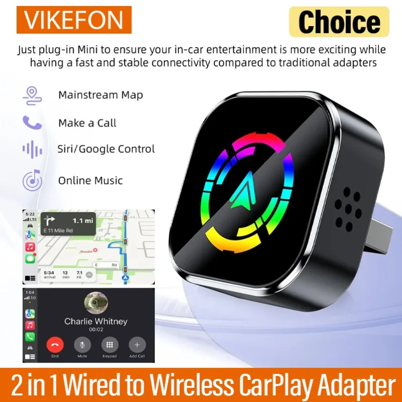 2025 2in1 Wired to Wireless CarPlay Adapter