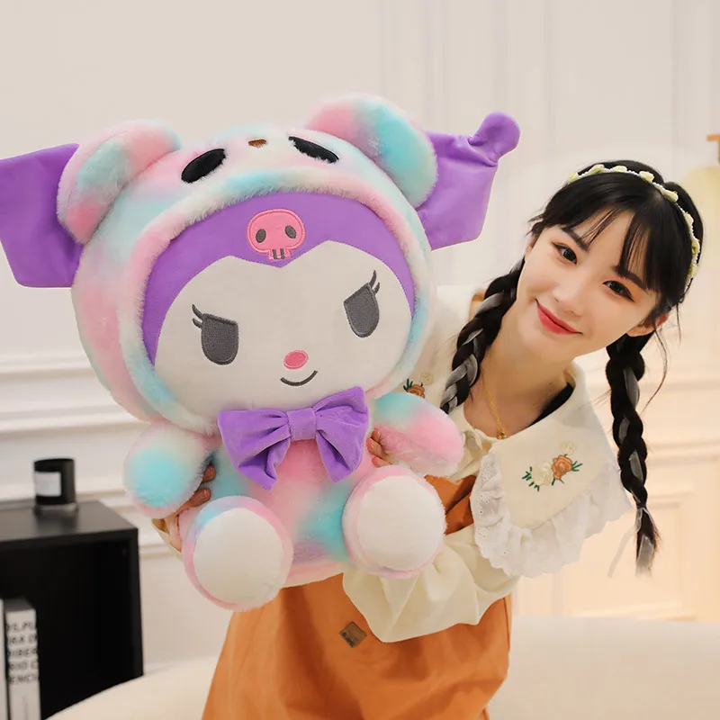 

Новинка Sanrio красочная фиолетовая кукла Kuromi декоративная подушка окрашенная в галстук большая кукла плюшевая игрушка наполнитель для девочки детский подарок на день рождения