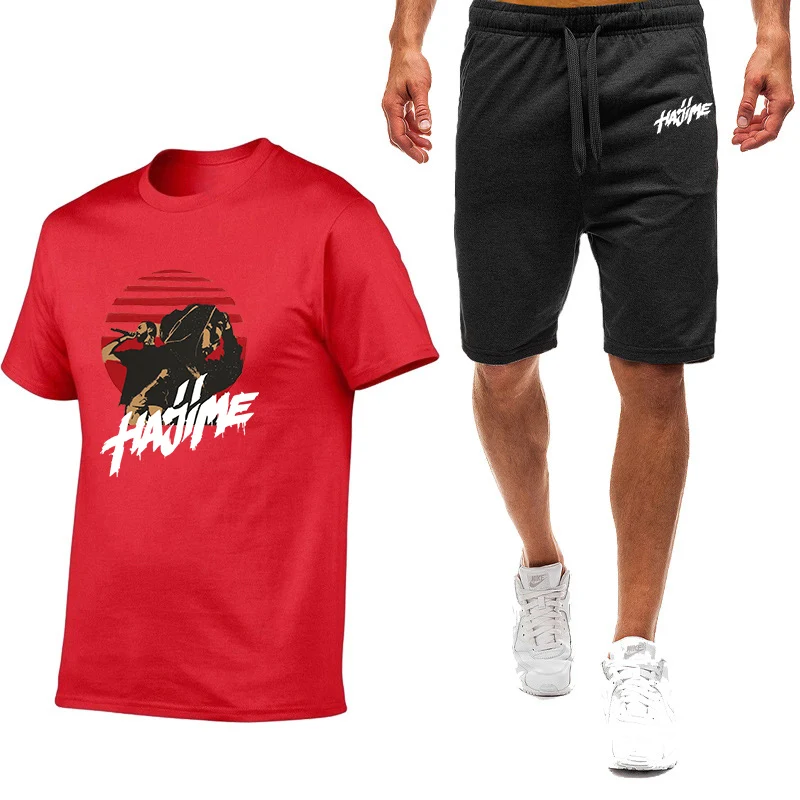 2023 new men's Miyagi Andy printed fashion summer high-quality sportswear breathable T-shirt casual shorts 2-piece set