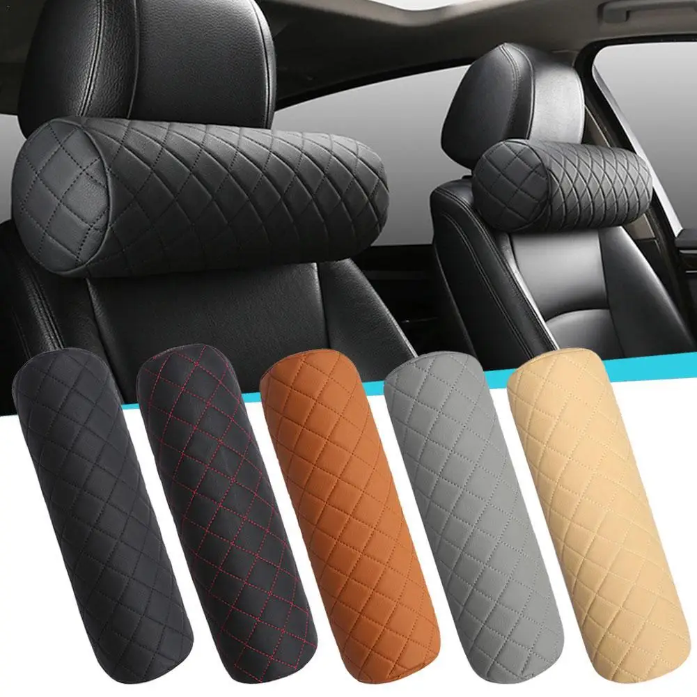

Luxury Car Seat Neck Pillow Headrest Leather Memory Foam Breathable Cervical Cylindrical Pillow Office Chair Headrest Protector