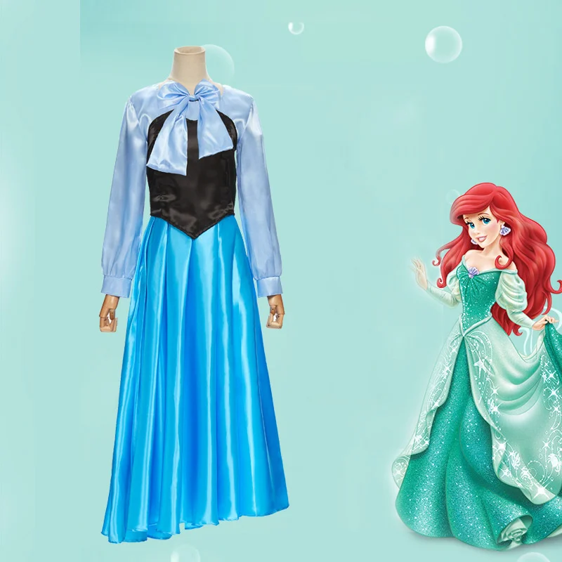 Sirena Cosplay Ariel vestito blu con copricapo Bowknot per le