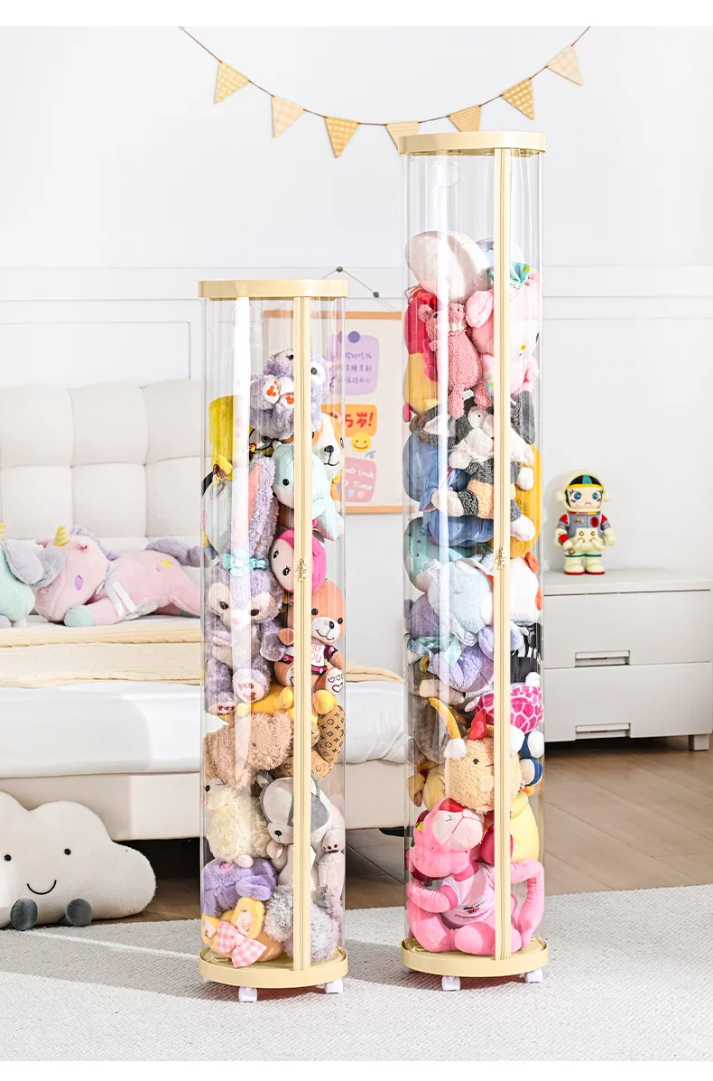 Transparent Doll Storage Box Plush Toy Circular Organization DIY Zipper Storage Tube Children's Toy Organizer Kid Christmas Gift