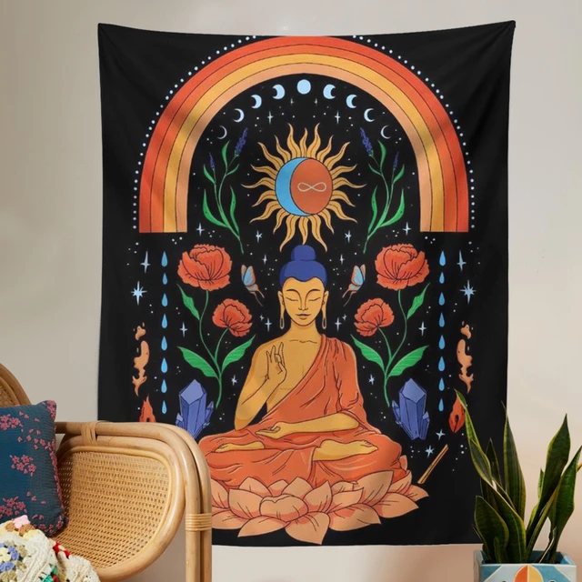 Buddha Szivárvány Napsütéses Falfájdozó Virág Jóga Fali Kendő Nappali Hálószoba Dekoráció Gobelin - Image 5