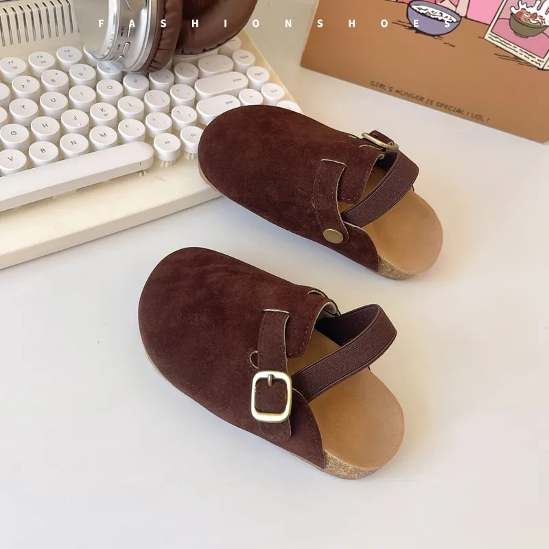 2024 New Girl Boy One Step Flat Bottom Baotou Half Slippers Children Summer Outwear Round Head Half Slippers Lazy Shoes 4