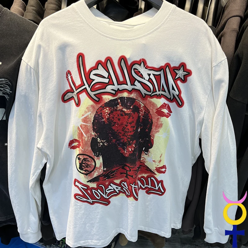 

Real Photos High Quality Hellstar Sweatshirts Graffiti Hip Hop Vintage Wash Pullover Oversized Men Women Long Sleeves Tops