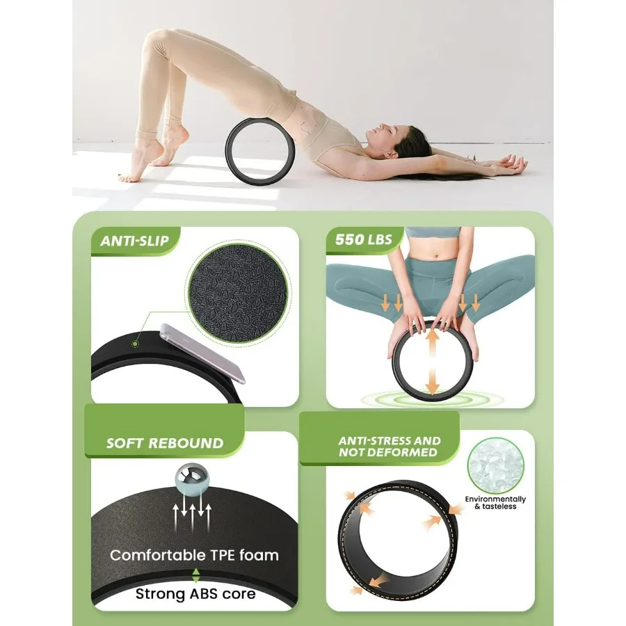 Yoga Wheel Set for Back Pain, 3 Pack Stretching Back Roller Wheel with Yoga Strap & Resistance Band, Great for Improving Flexibi