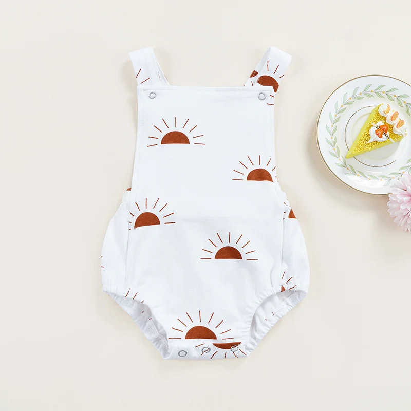 Summer Newborn Infant Baby Boys Girls Sun Print Backless Rompers Playsuit Jumpsuit Overalls for Kids Sleeveless Baby Clothing Baby Bodysuits are cool Baby Rompers