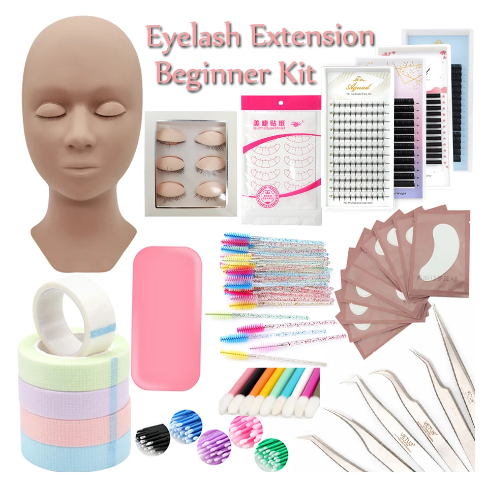 False Eyelash Extension Kit Set Mannequin Model Head Lash Brush Tweezers Eye Pad Eyelash Extension Lash Accessories Makeup Tools