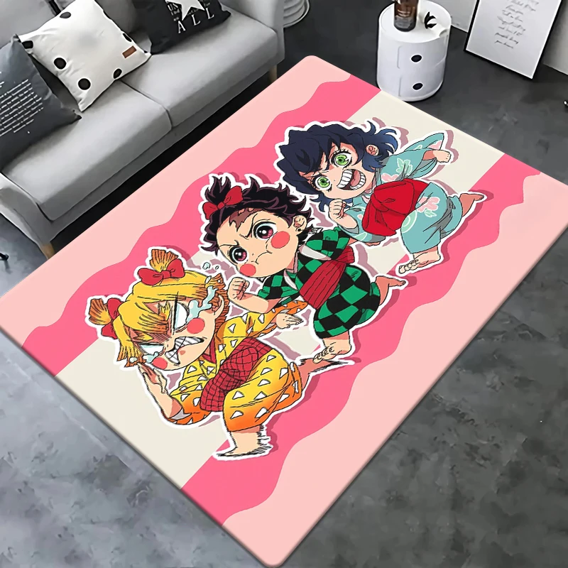 D- Demon Slayer Japanese Anime Cool HD Print Carpet Living Room kitchen bedroom Sofa Table Rug Non-slip Chair Picnic Camp Mat imitated cashmere carpet non slip carpet decorative carpet