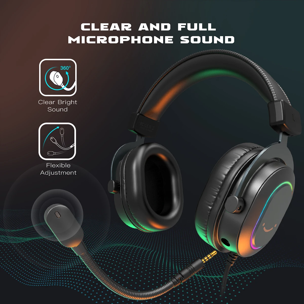Fifine Dynamic RGB Gaming Headset with Mic - Over-Ear Headphones, 7.1 Surround Sound, 3 EQ Sound Modes