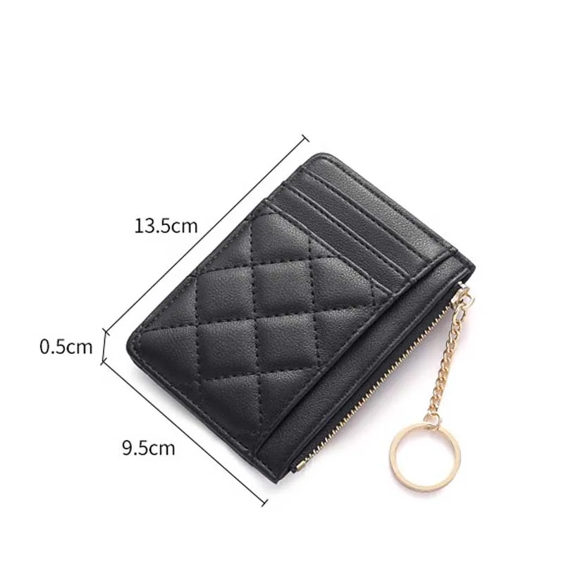 Quilted Minimalist Ring Mini Wallet - ID Bag with Multiple Card Slots and ID Holder, Zipped Coin Purse Faux Leather-tan carteras