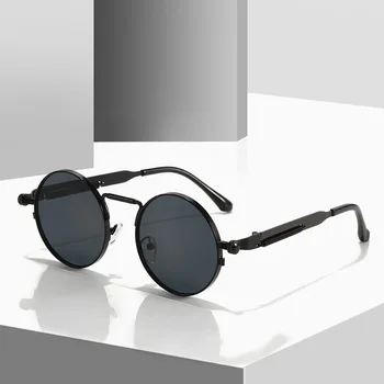 Óculos de sol estilo punk retrô colorido redondo armação de metal unissex óculos de moda para homens e mulheres 1