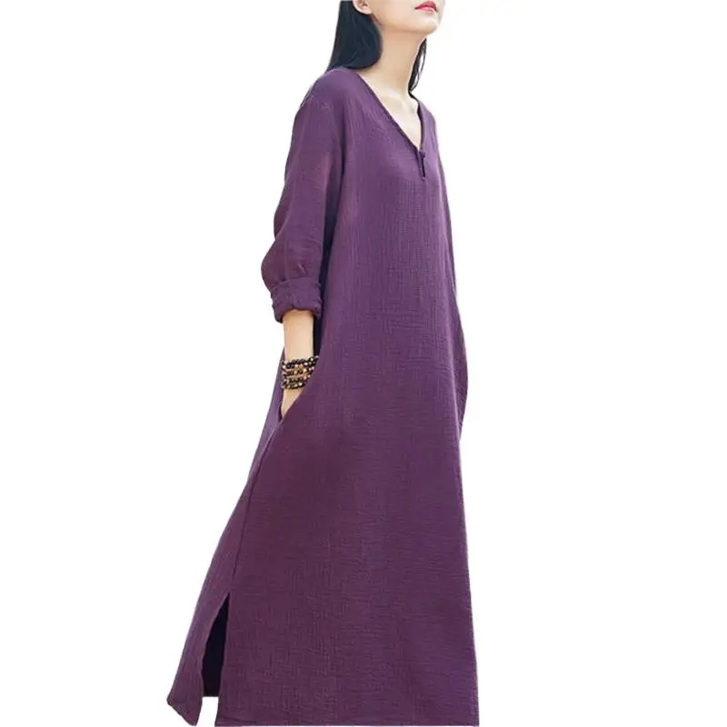 

Autunm Women cotton linen maxi Dress Spring Casual Loose Vintage Robe Femme brand party dress Vestidos de festa PLUS SIZE robes