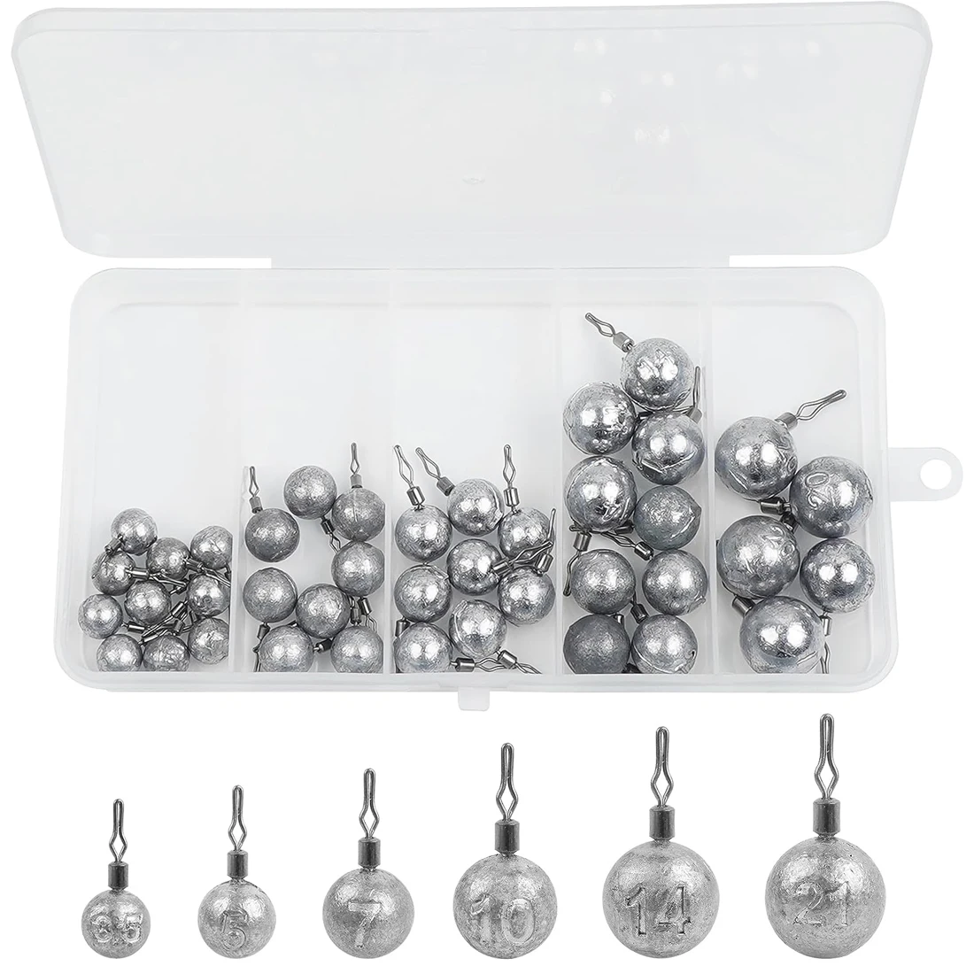 40Pcs Pesi Da Pesca Drop Shot Pesi Kit Round Cannonball Pesi Casting Fishing Platine Bass Wacky Fishing Rig Tackle