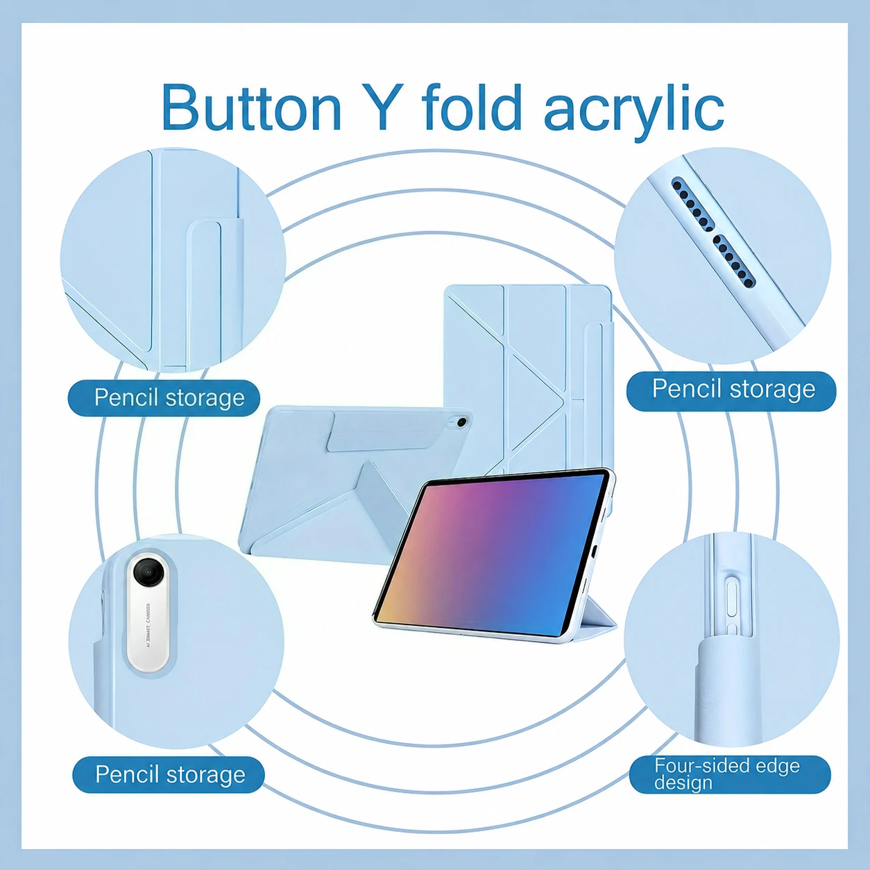 Smart Y-Fold PU Stand Magnetic Tablet Cover, 9.7-Inch