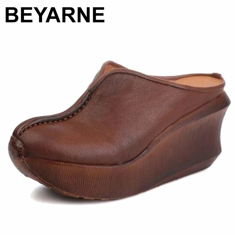 

Summer 2023 New Ladies Slippers Sandals Casual Retro Genuine Leather Round Toe Women Shoes platform sandals zapatos mujer