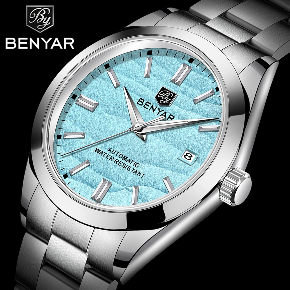 BENYAR 2024 Sand Dia 40MM Orologi meccanici in vendita calda in acciaio inossidabile 316L Semplice orologio da polso automatico impermeabile 5 bar per uomo_voghion.com