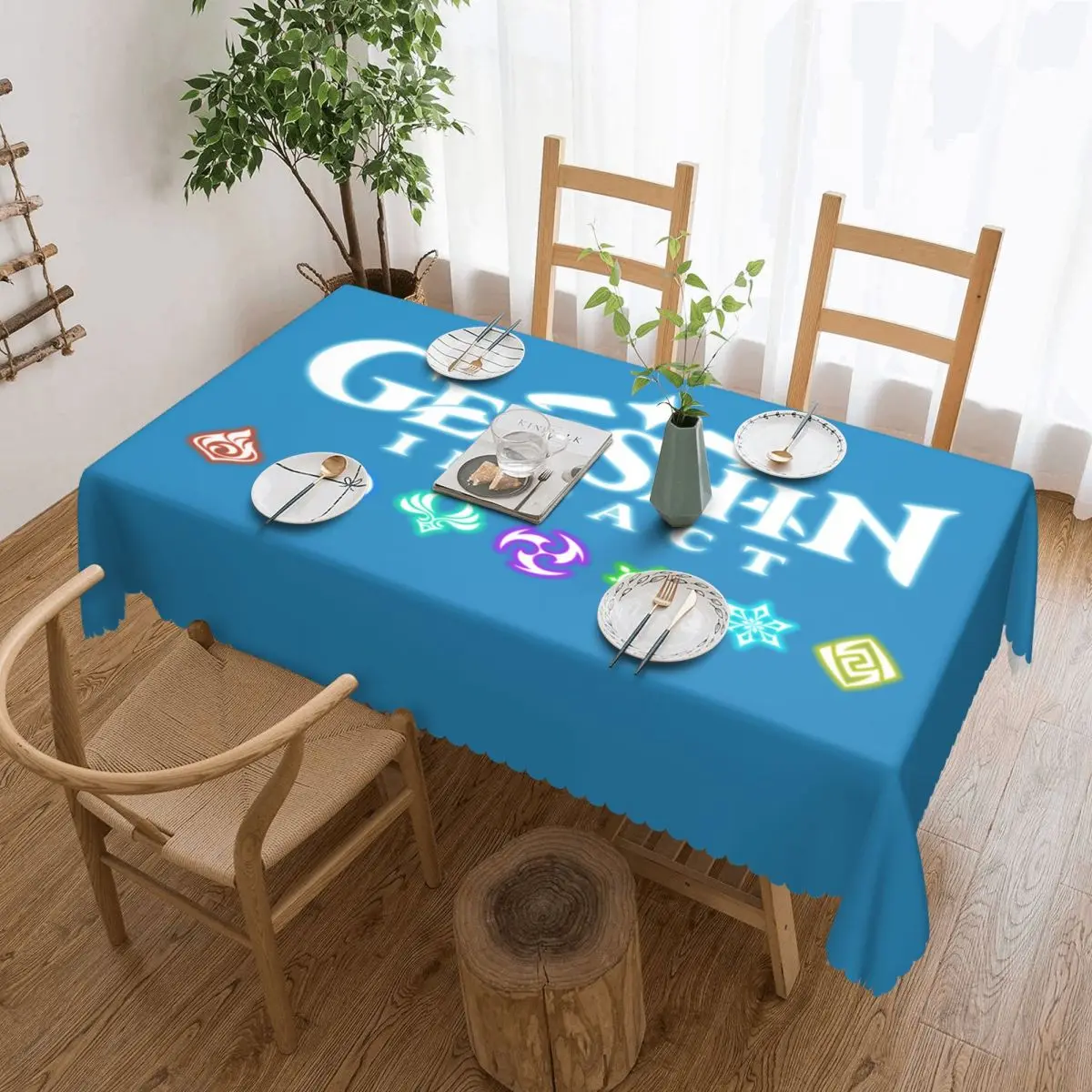 

Genshin Impact Logo 22 Tablecloth Rectangular Oilproof Anime Game Table Cover Cloth for Banquet