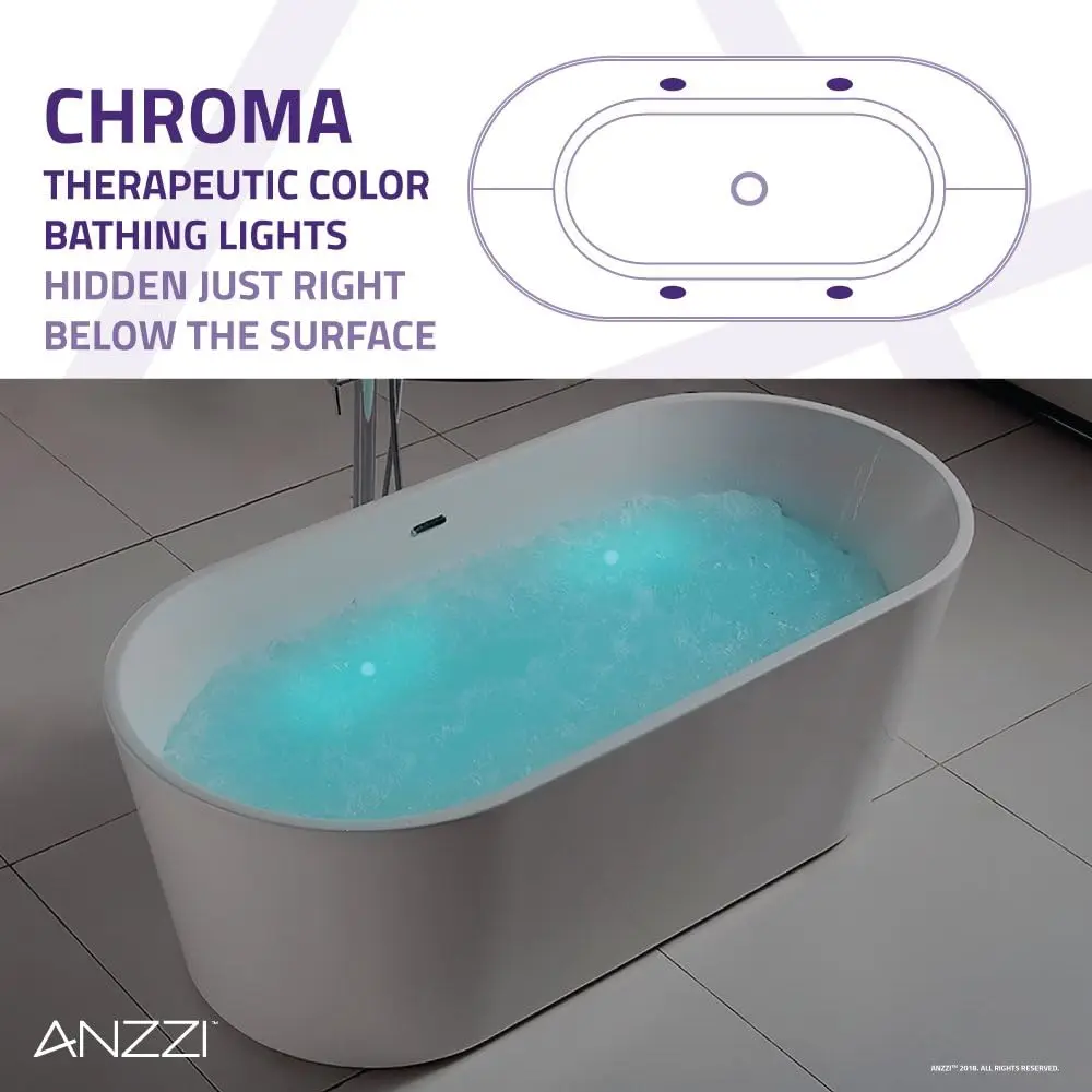 67" Freestanding Jetted Bathtub White Acrylic Air Jetted Free standing Bath tub Jerico Series Soaking Tub, Drain and Overflow