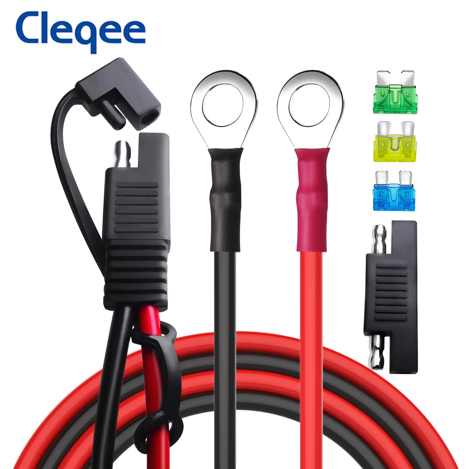 

Cleqee T10074 SAE Battery Connector to O Ring Terminal Extension Cable Harness 10AWG Quick Disconnect 15A/20A/30A Fuses 60cm/1M