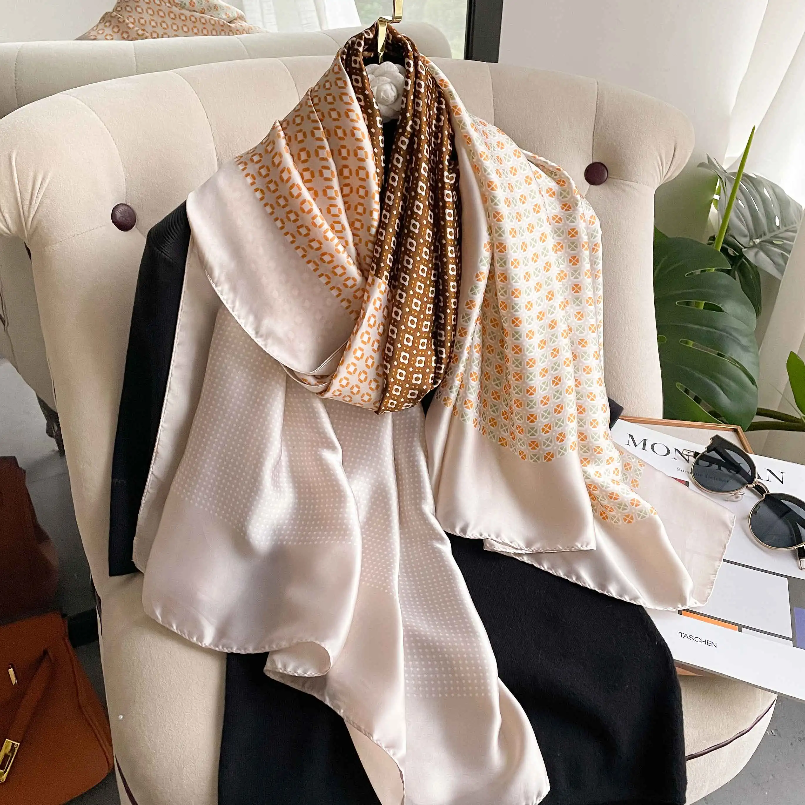 Luxury Design 180X90CM Shawls 2024 Beach Women Square Scarves Popular The Four Seasons Bandanna Sunscreen New Style Silk Scarf
