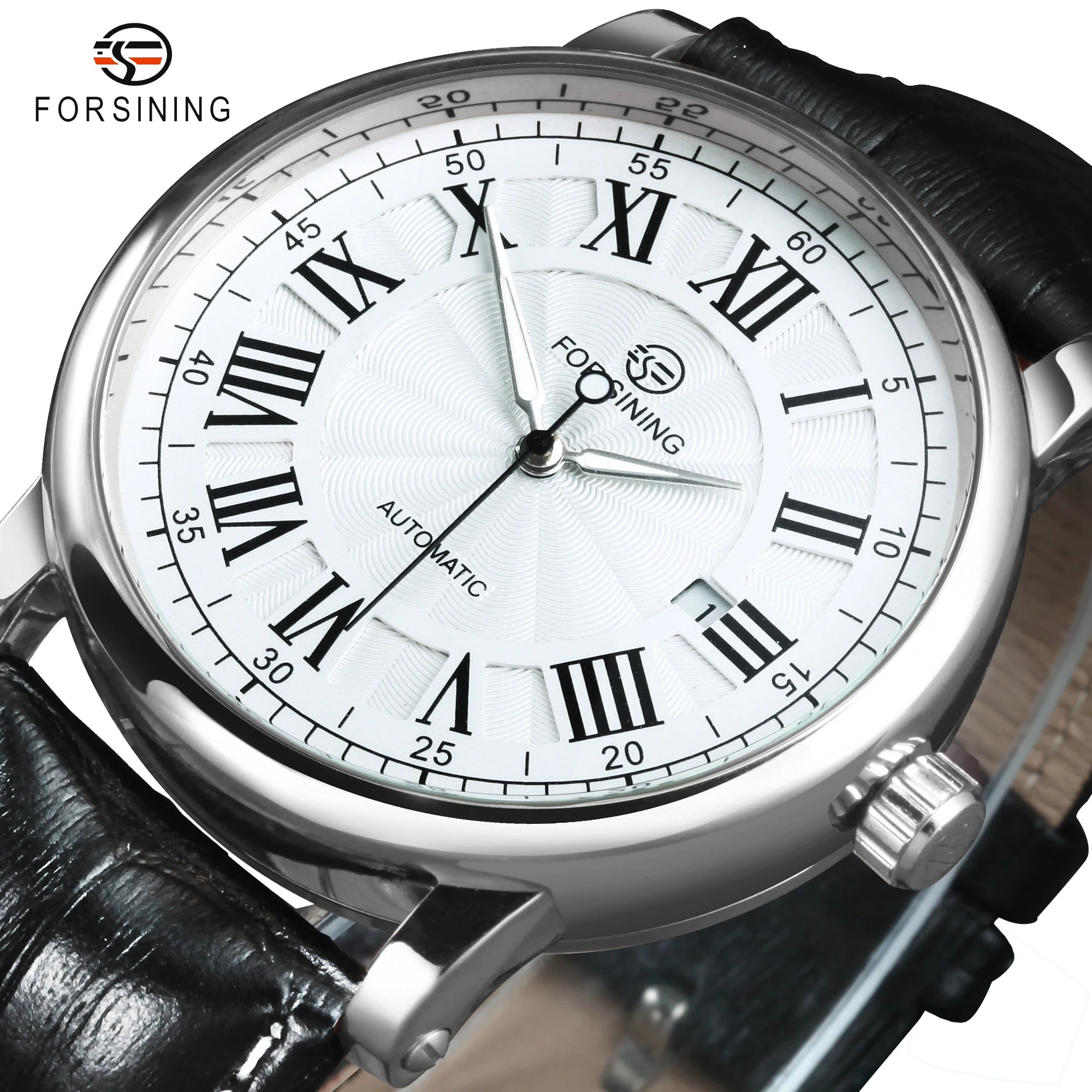 FORSINING Casual Watches for Men Fashion Simple Automatic Mechanical Leather Strap Auto Date Classic Dress Wristwatches | Наручные часы