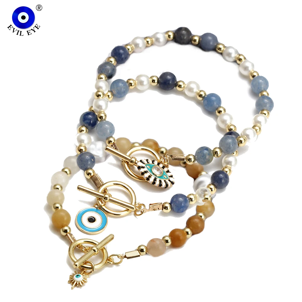 Evil Eye Copper Turkish Evil Eye Charm Bracelet Imitation Pearl Stone