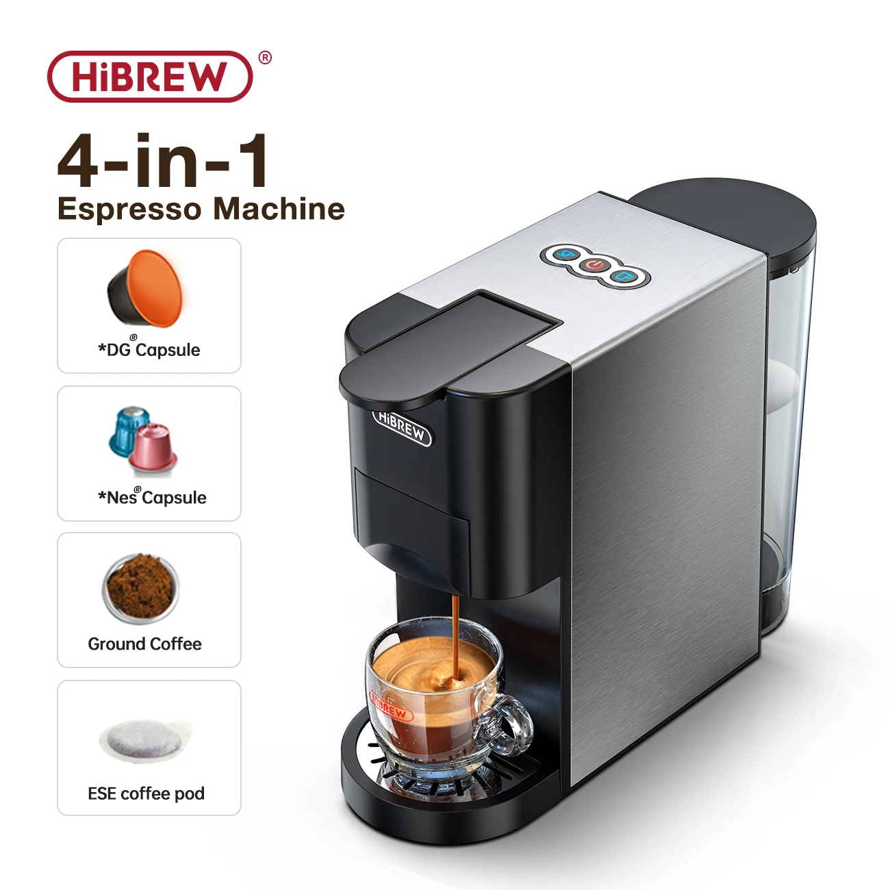 Hibrew 4In1 Capsule Multiple Expresso Caffettiera Caffettiera Dolce Milk & Nexpresso & Ese Pod & Powder Caffettiera Acciaio Inossidabile H3