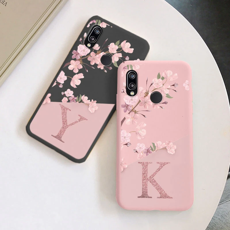 Retro Pink Flower Soft TPU Silicone Case - Initial Letter Design