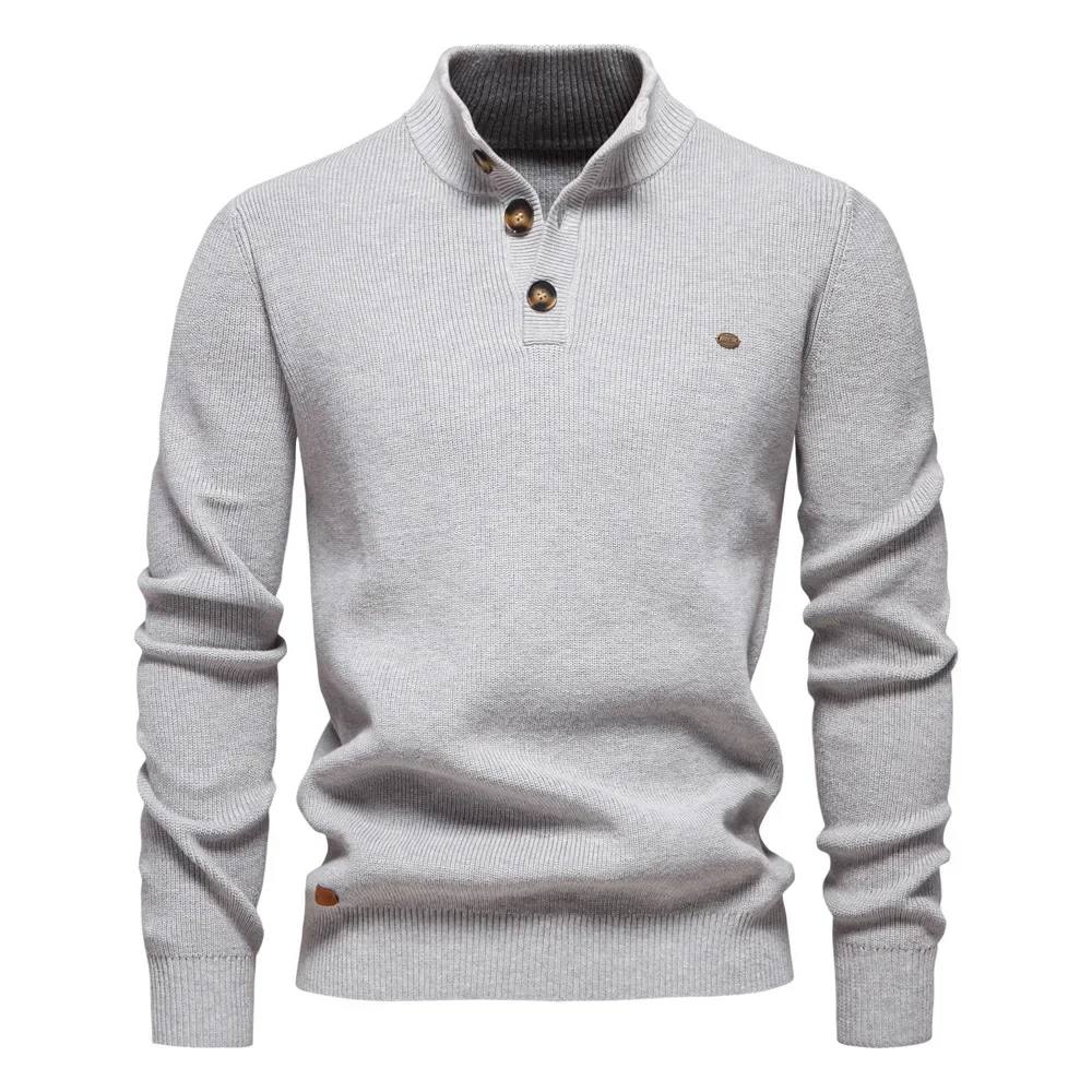 Autumn Winter Mens Sweater Half High Neck Zipper Solid Elastic Slim Fit Long Sleeve Pullover Men Business Casual Knit Sweaters 3