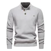 Autumn Winter Mens Sweater Half High Neck Zipper Solid Elastic Slim Fit Long Sleeve Pullover Men Business Casual Knit Sweaters 3