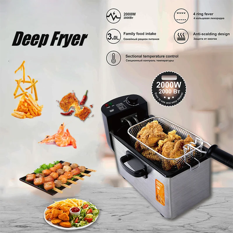 Powerful Electric Deep Fryer Anti-Scald Stainless Steel Adjustable Temperature Commercial Home Small Electric Fried Oven
