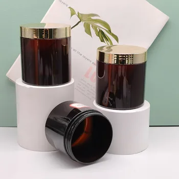 10x Empty Cream Jar Facial Mask PET Amber container Bottles With Electroplated Gold Cap Makeup Cosmetic Packing Bottle 300/500ml 1