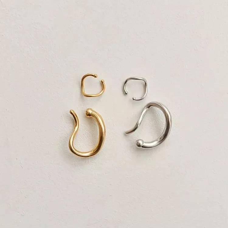 2pcs/set Korean New Gold Silver Color Wave Line U Pin Ear Cuff Fake Piercing Clip on Earrings for Women Girls Fashion Jewelry