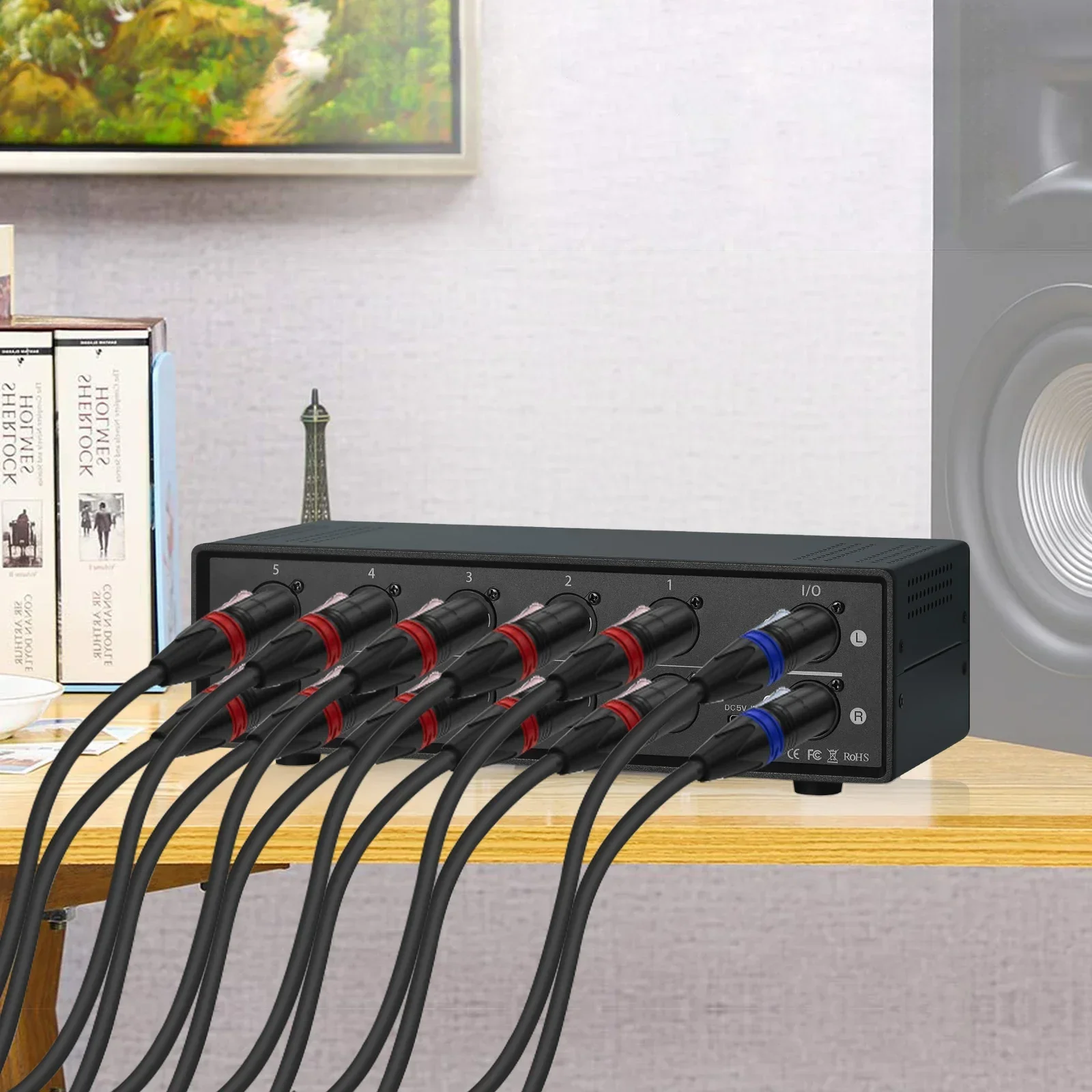 Nobsound MC105 manuál 5-way vyrovnané XLR audio switcher skříňka 1(5)-IN-5(1)-OUT zesilovač signál selektor rozbočovač