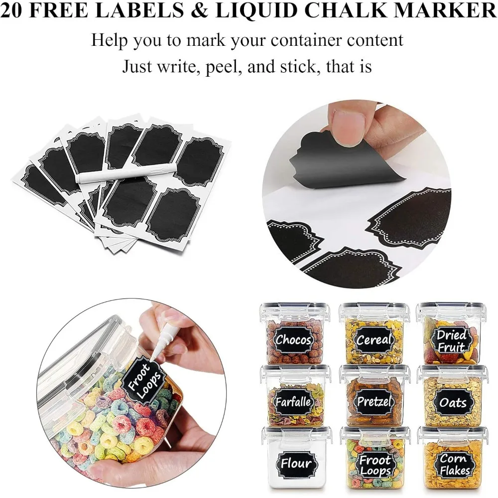 Wildone Cereal & Dry Food Storage Container Set of 16 [0.8L /3.38 Cups] for Sugar, Flour and Baking Supplies, Airtight Leak