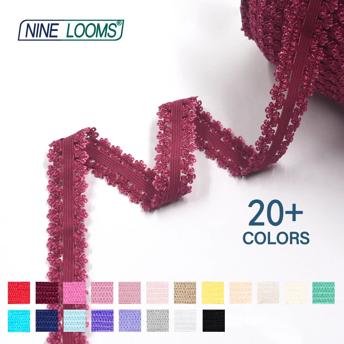 NINE LOOMS Picot Loop Crown Rüschen-Spitzenbesatz, elastisch, 3/4 Zoll, 20 mm, Spandex-Band, Krawatte, Stirnband, Tutu-Kleid, DIY, Nähen, Basteln, 5, 10 Yard – Detail 2