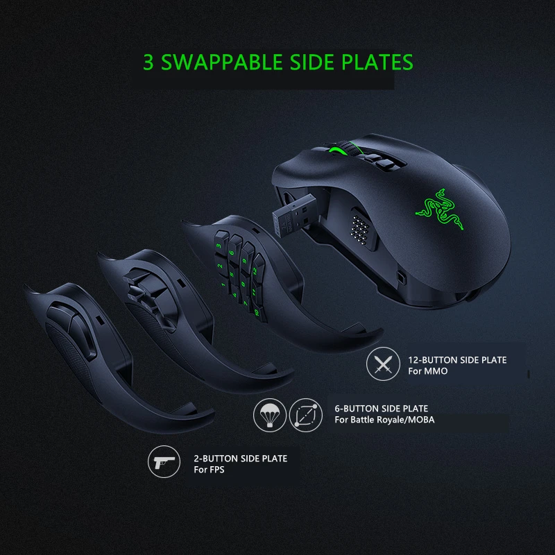 Razer Naga Pro Wireless Gaming Mouse Gamer E-Sports 12 Button 
