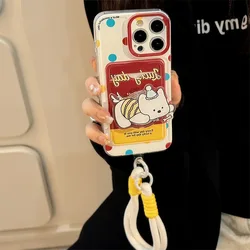 Chic Polka Dot Phone Case with Puppy Stand & Lanyard - FOR iPhone 13 Pro Max (Lanyard and stand)