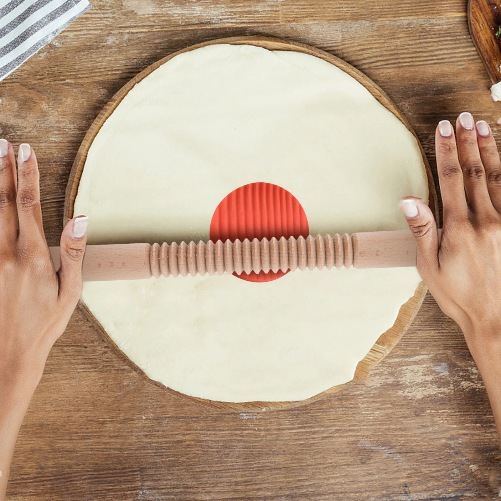 1Pcs Wooden Screw Thread Rolling Pin Non-Stick Dough Roller Kitchen Tool for Baking Pastries Cookies Pizza Pasta