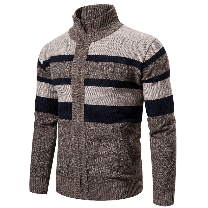 

Male 2023 New Spring Autumn Sweater Trend Fashion Men's Stand Collar Striped Cardigan Zipper Long Sleeve Knitted Sweaters Men