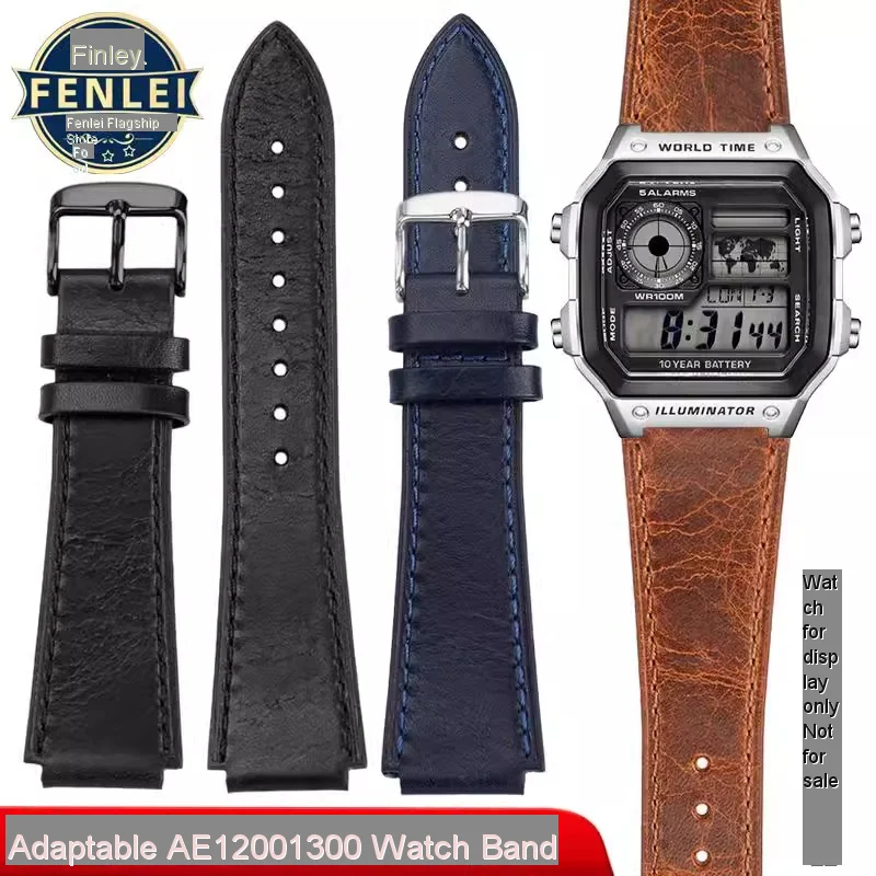 Vintage Style Retro Genuine Leather Watchband with Convex Mouth Design - Men's Bracelet 18MM