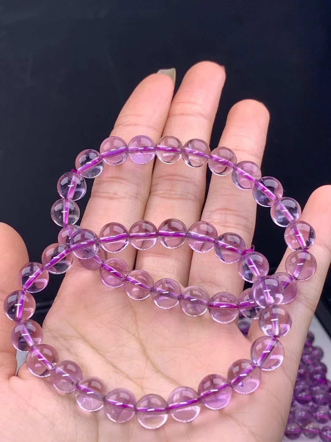 Natural Purple Lavender Amethyst Quartz Crystal Bracelet 8.5mm Clear Round Beads Woman Men Crystal Lavender Amethyst AAAAAA