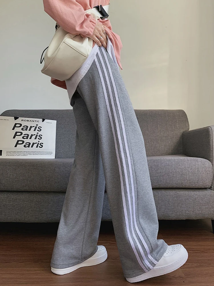 

Zoki Harajuku High Waist Striped Sweatpants Women Korean Oversize 4Xl Casual Trousers Chic Preppy Style Lace Up Wide Leg Pants