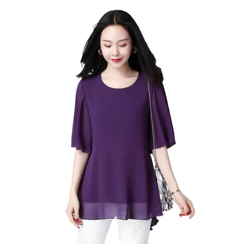

Basic Chiffon Summer Shirts Women New Solid Tops 10 Color Casual Loose Slim Shirt O Neck Female Tops blusas mujer de moda 2022