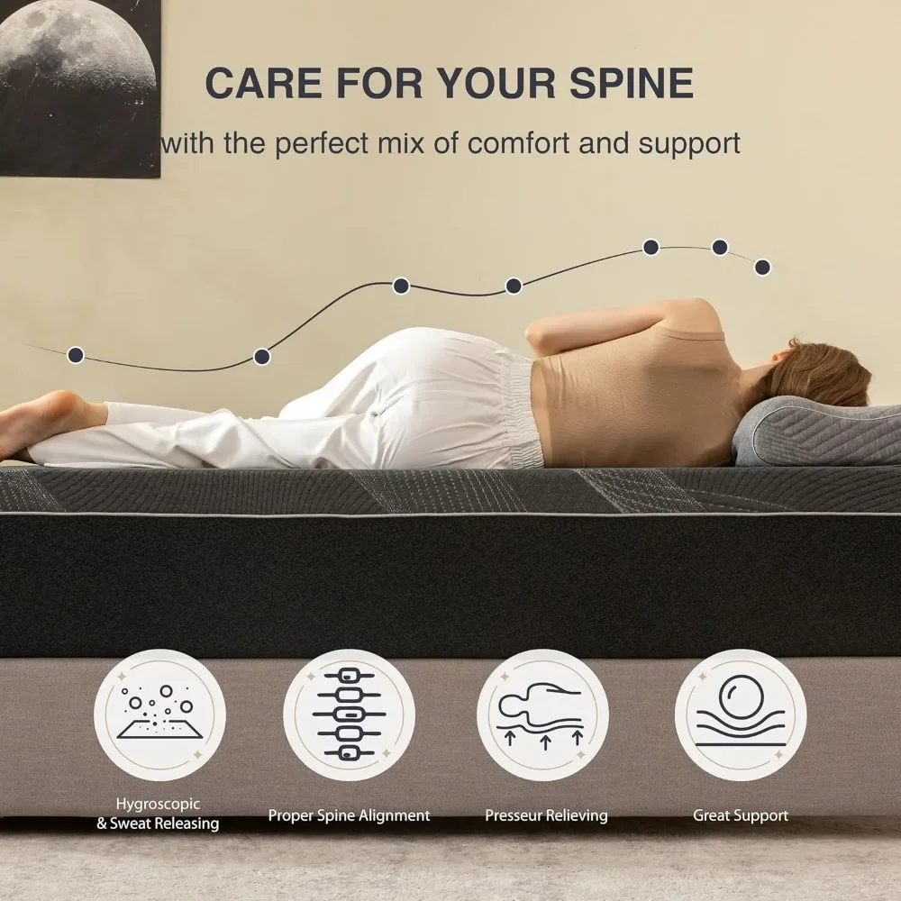 10 Inch Charcoal Gel Memory Foam Mattress in A Box, CertiPUR-US Certified, Fiberglass Free, Cooling Double Mattress 3
