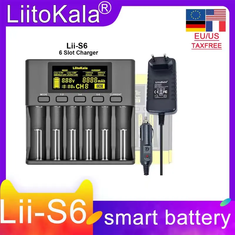 

Liitokala Lii-S6 Lii-M4S Lii-500S Lii-600 18650 Battery Charger for 1.2v 3.7V 9V AA AAA NiMH/CD Rechargeable Lithium Batteries