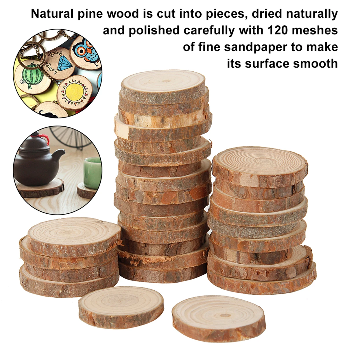 30/60Pcs Natural Wood Slices DIY Wood Christmas Ornaments 3-4cm Round Unfinished Rustic Wood Pieces Decoration for Wedding Party